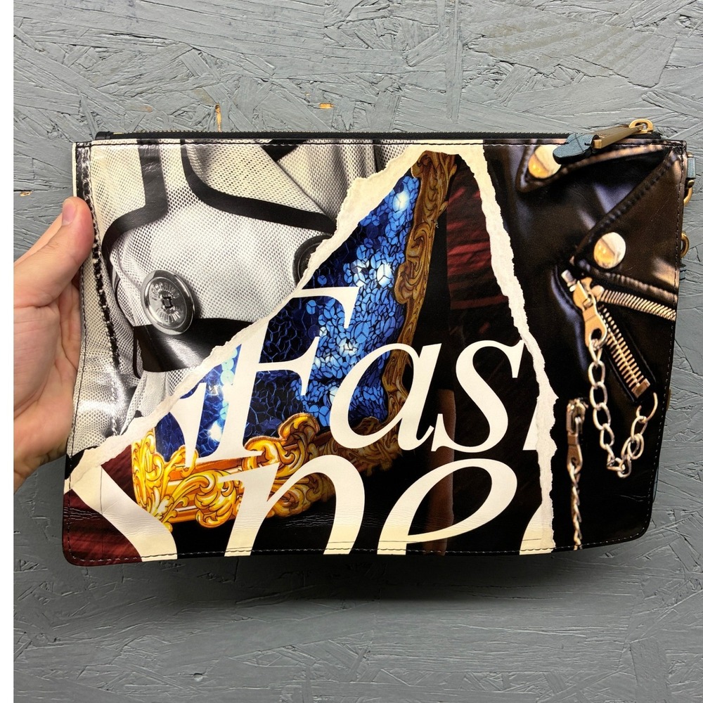 Moschino Milano For Real Print Clutch Bag Women's Black Pouch Designer - Picture 10 of 11